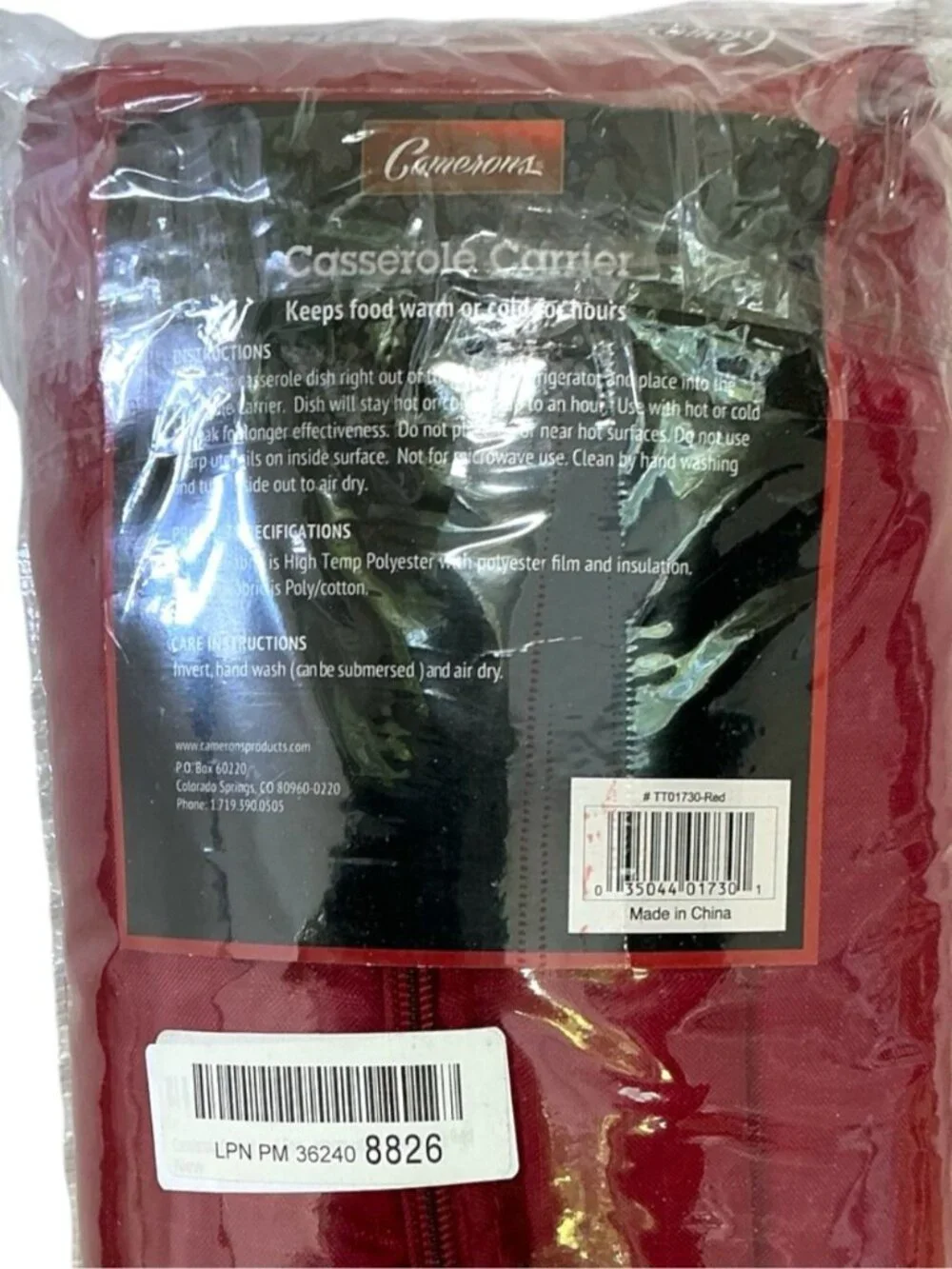 Casserole Carrier Tote High Temp Insulated Fabric Holds up to 11” x 17” Dish